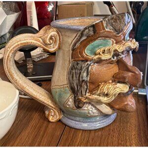 Vtg Studio Art Pottery Captain Funny Ugly Face Stoneware Mug Signed Approx 6”H